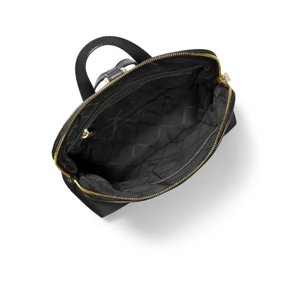 Michael Kors Rhea Pebbled Leather Zip Medium Slim Backpack (Black/Gold Hardware) - Picture 5 of 11